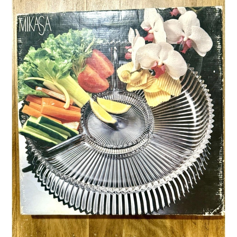 Vtg Mikasa Diamond Fire Divided Relish Crystal Serving Tray - 14 in - Elegant